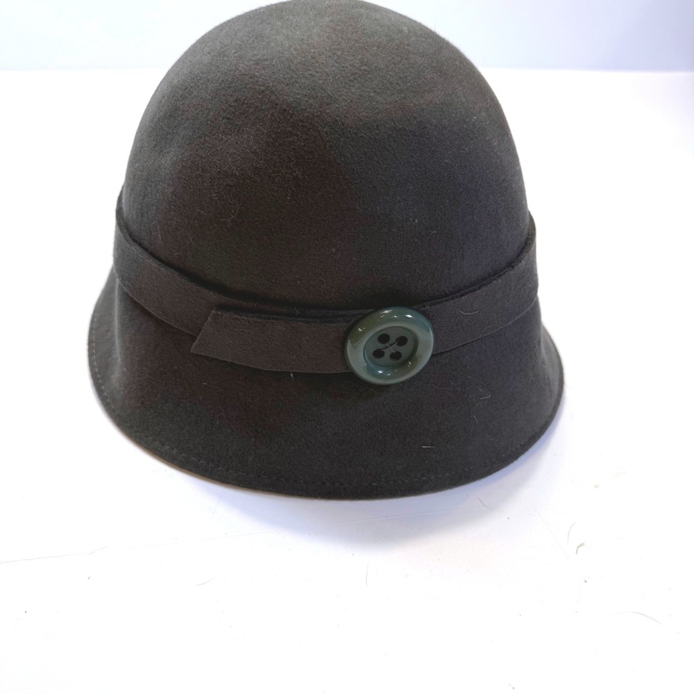 London Fog Womens Charcoal Gray Wool Felt Cloche Hat Button Accent L/XL